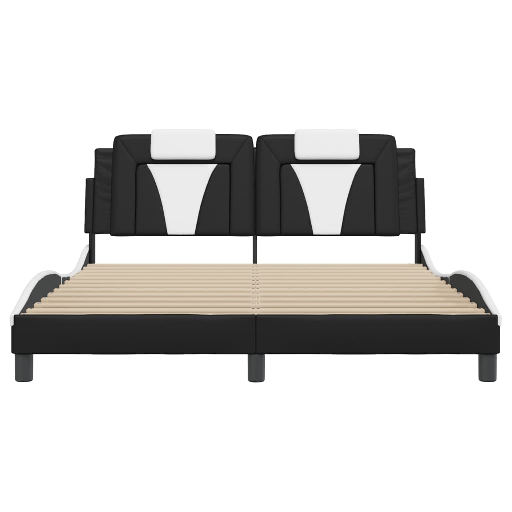Bed Frame "Viana" with LED without Mattress Black and White 160x200 cm