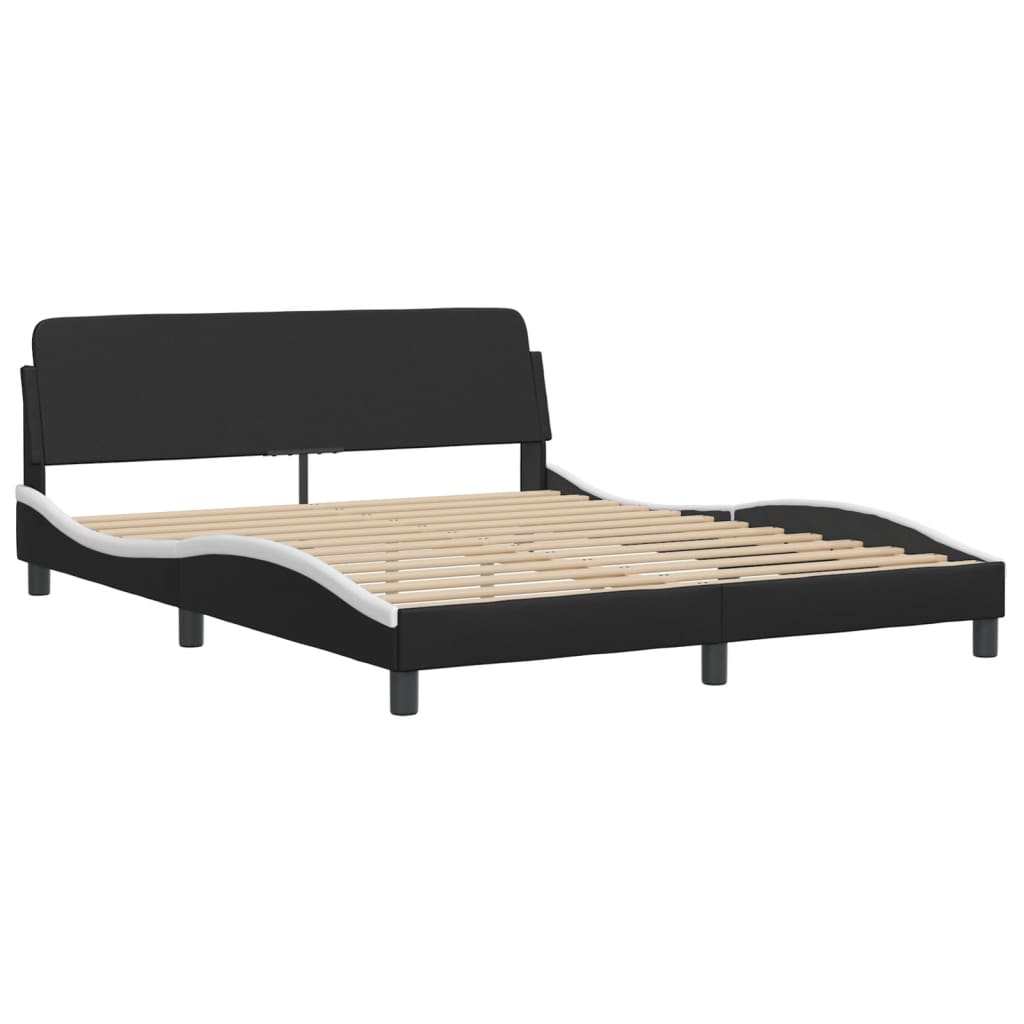 Bed Frame "Viana" with LED without Mattress Black and White 160x200 cm