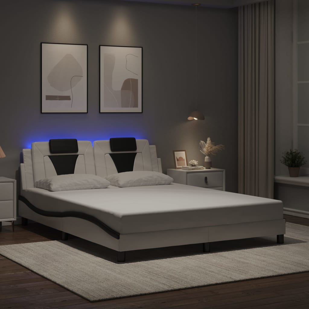 Bed Frame "Viana" with LED without Mattress White and Black 160x200 cm