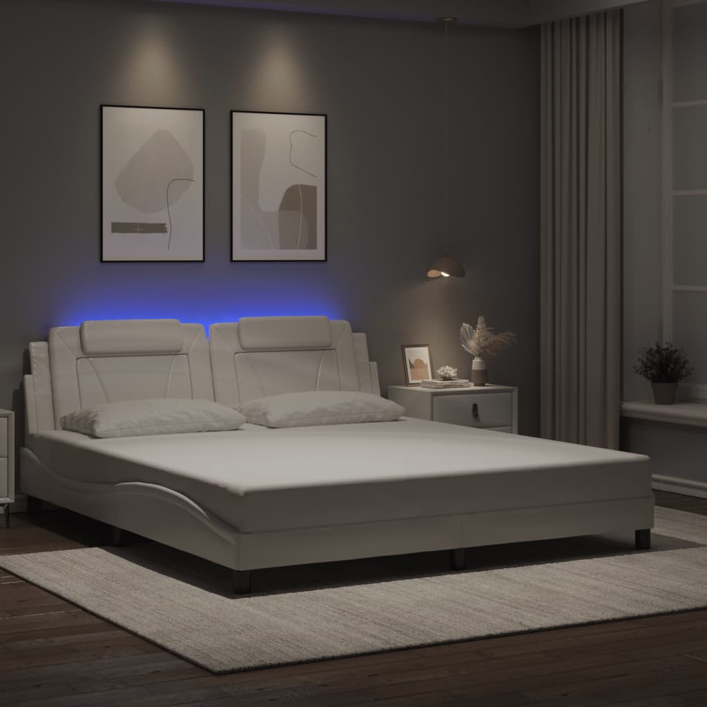 Bed Frame "Viana" with LED without Mattress White 180x200 cm