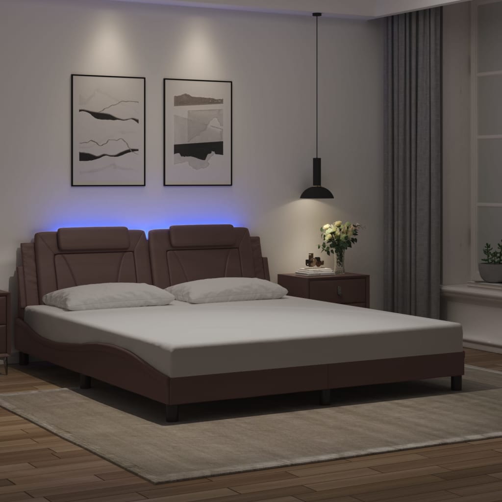 Bed Frame "Viana" with LED without Mattress Brown 180x200 cm