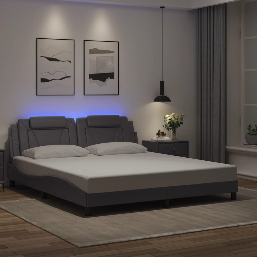 Bed Frame "Viana" with LED without Mattress Grey 180x200 cm