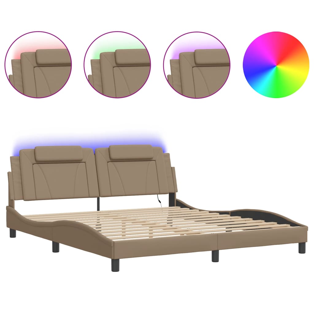 Bed Frame "Viana" with LED without Mattress Cappuccino 180x200 cm
