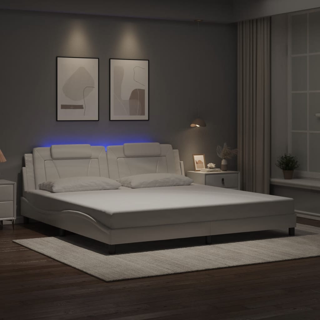 Bed Frame "Viana" with LED without Mattress White 200x200 cm