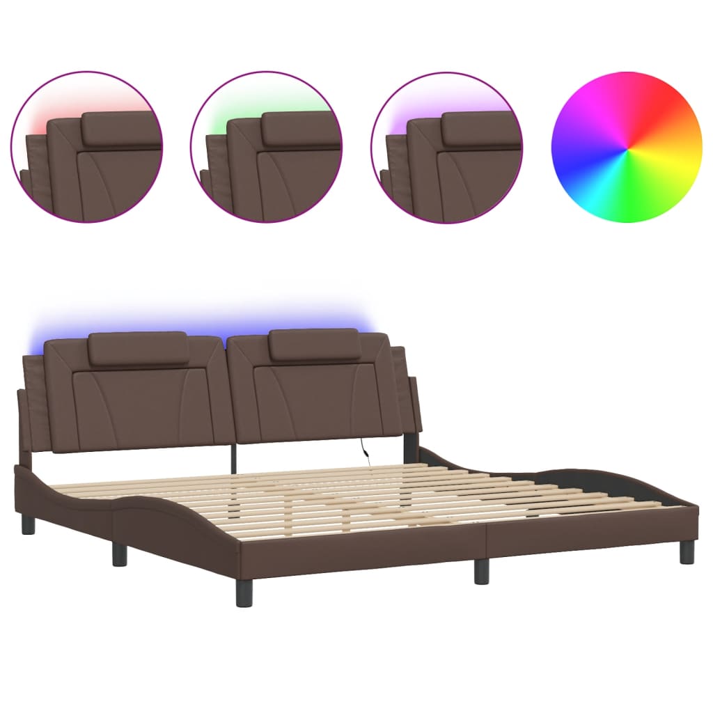 Bed Frame "Viana" with LED without Mattress Brown 200x200 cm