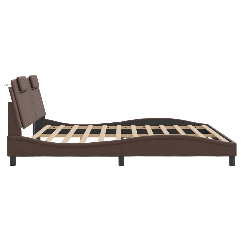 Bed Frame "Viana" with LED without Mattress Brown 200x200 cm