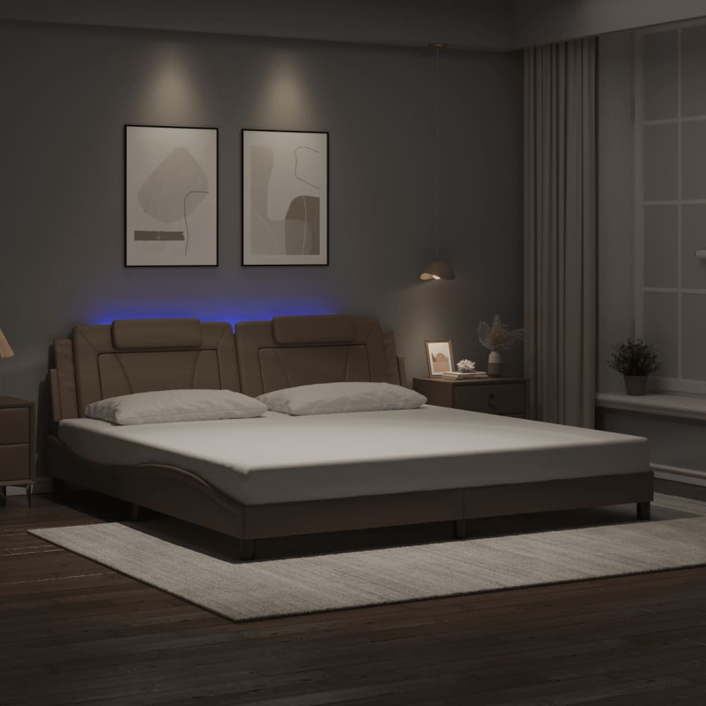 Bed Frame "Viana" with LED without Mattress Cappuccino 200x200 cm