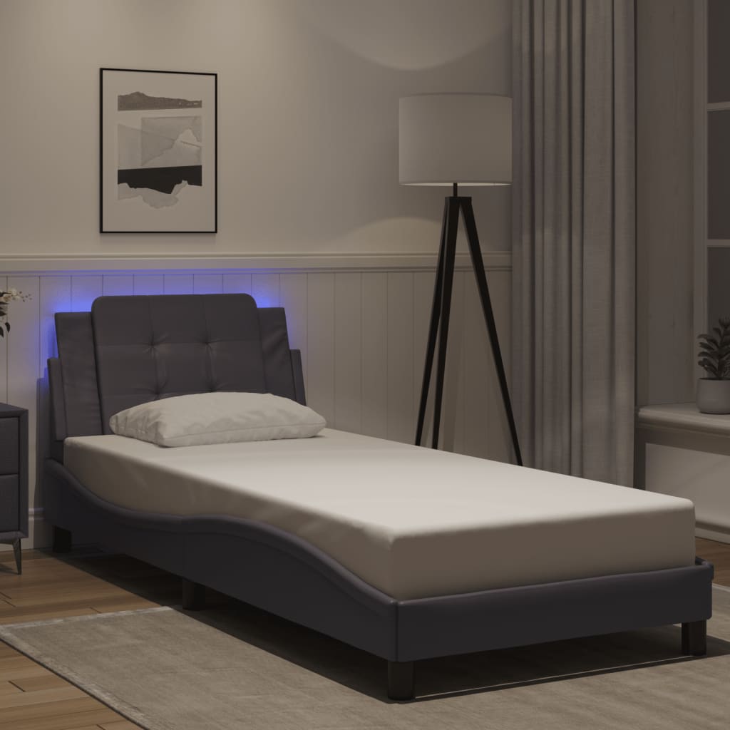 Bed Frame with LED without Mattress "Zadar" Grey 80x200 cm