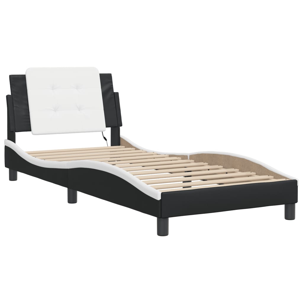 Bed Frame with LED without Mattress "Zadar" Black and White 80x200 cm