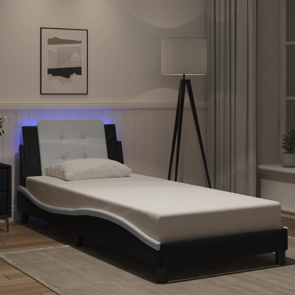 Bed Frame with LED without Mattress "Zadar" Black and White 80x200 cm