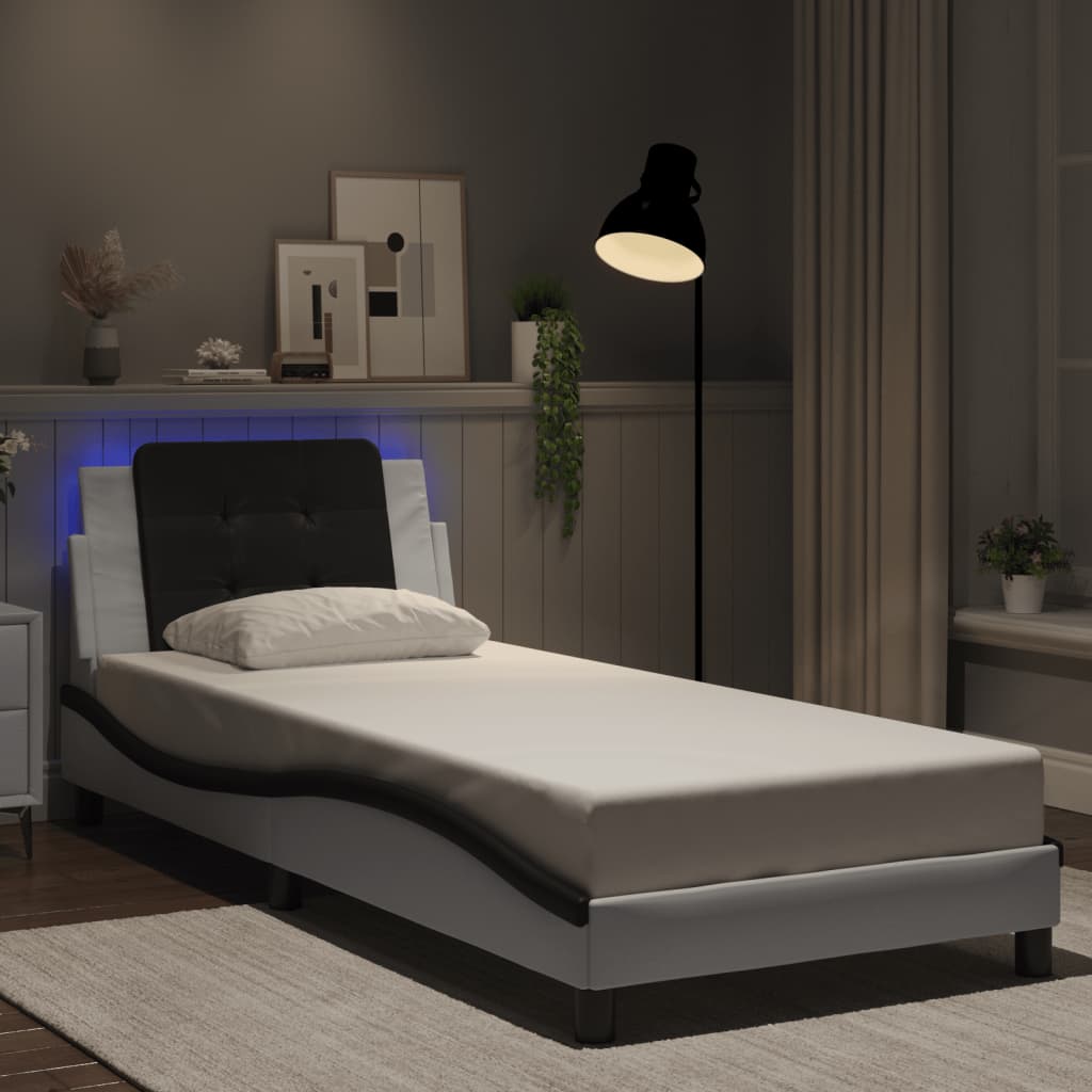Bed Frame with LED without Mattress "Zadar" White and Black 80x200 cm