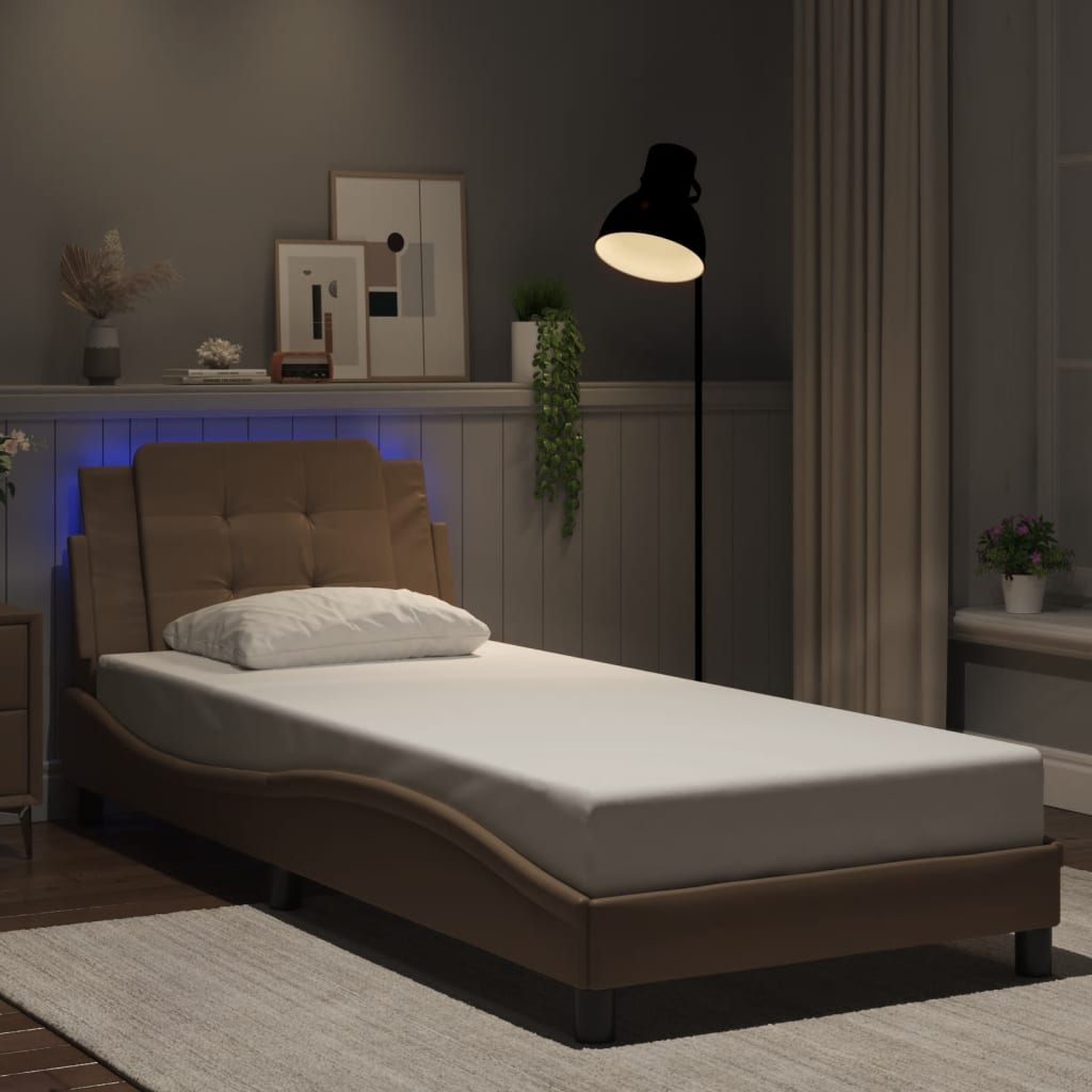 Bed Frame with LED without Mattress "Zadar" Cappuccino 90x190 cm
