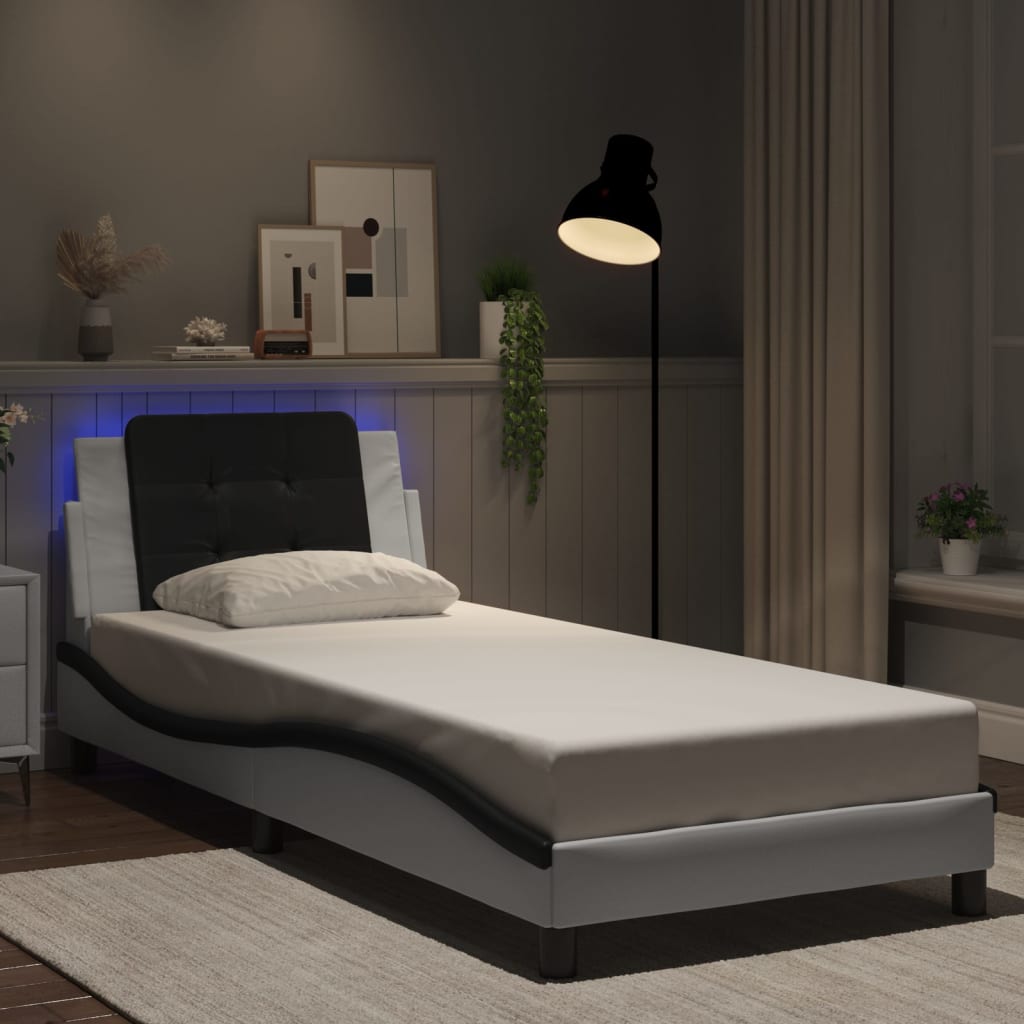 Bed Frame with LED without Mattress "Zadar" White and Black 90x190 cm