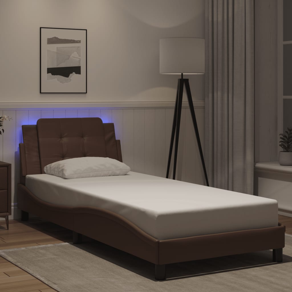 Bed Frame with LED without Mattress "Zadar" Brown 90x200 cm