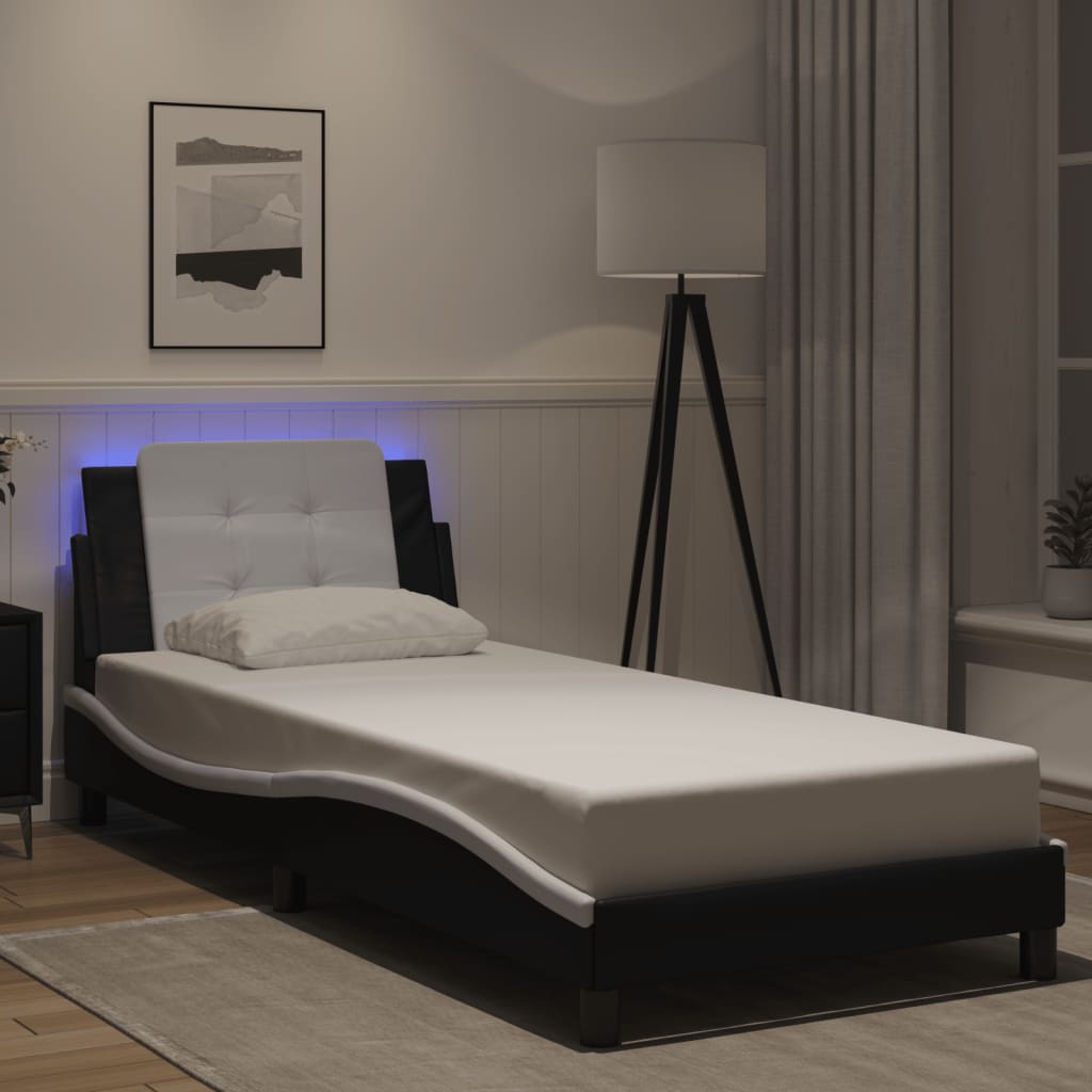 Bed Frame with LED without Mattress "Zadar" Black and White 90x200 cm