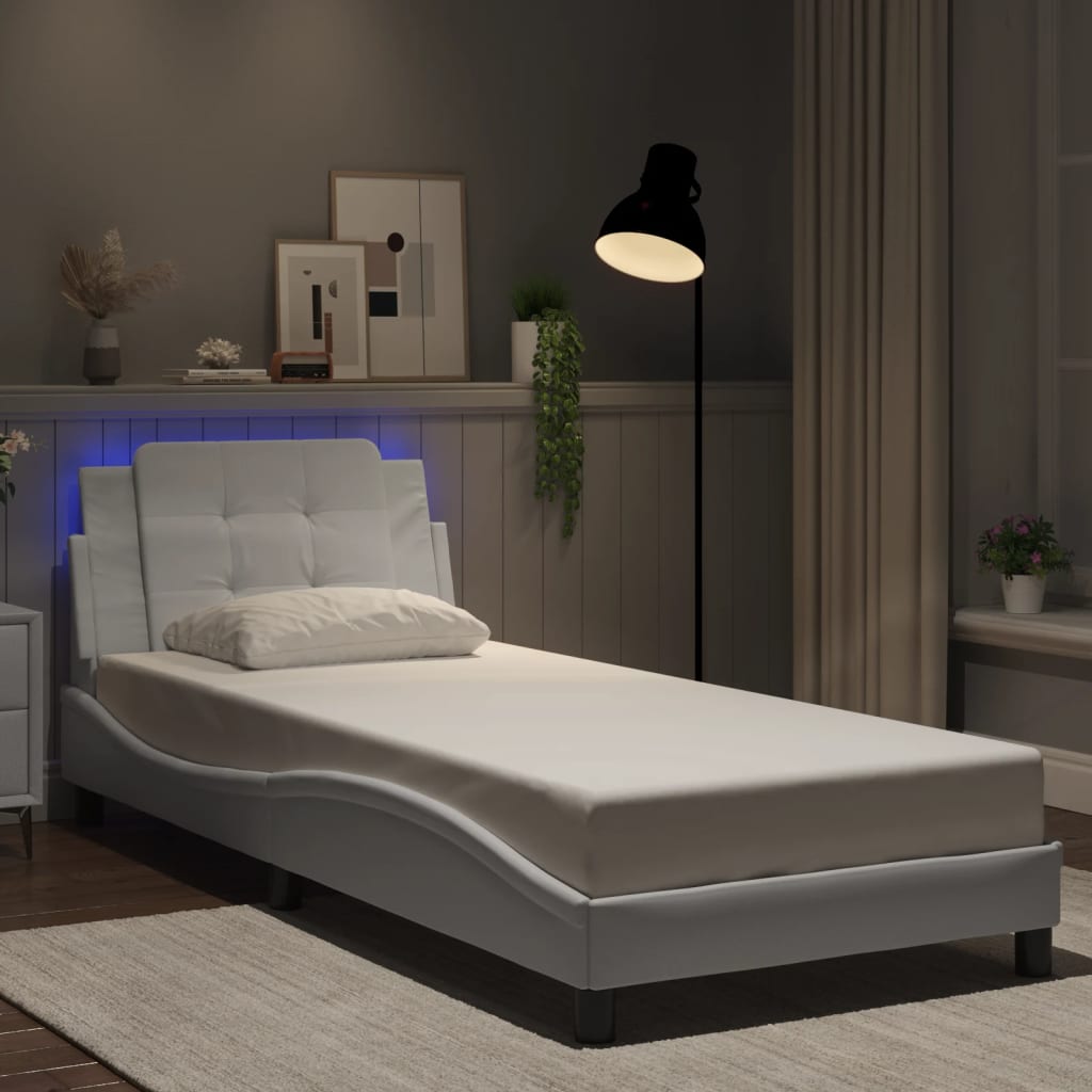 Bed Frame with LED without Mattress "Zadar" White 100x200 cm