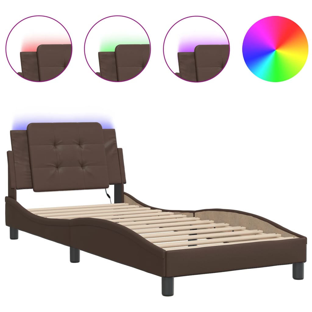 Bed Frame with LED without Mattress "Zadar" Brown 100x200 cm