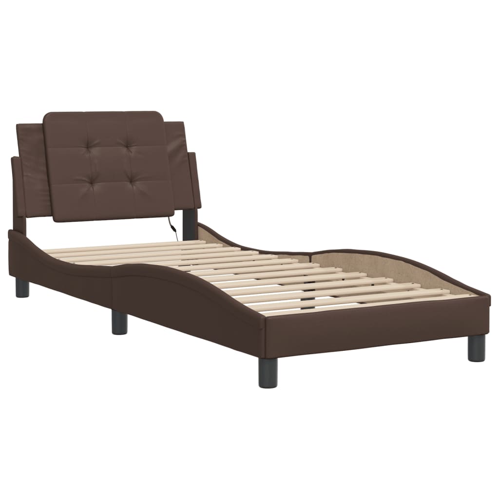 Bed Frame with LED without Mattress "Zadar" Brown 100x200 cm