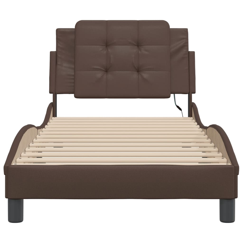 Bed Frame with LED without Mattress "Zadar" Brown 100x200 cm
