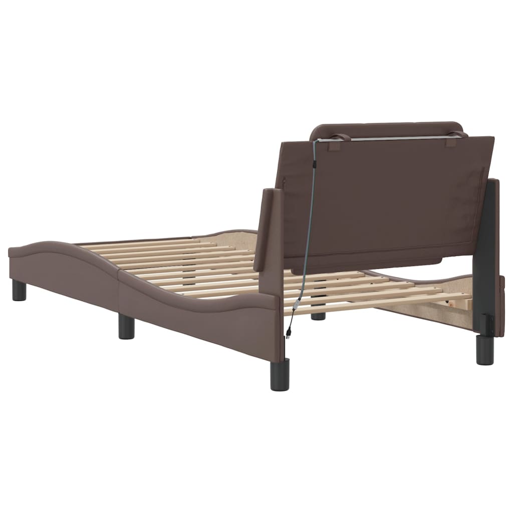 Bed Frame with LED without Mattress "Zadar" Brown 100x200 cm