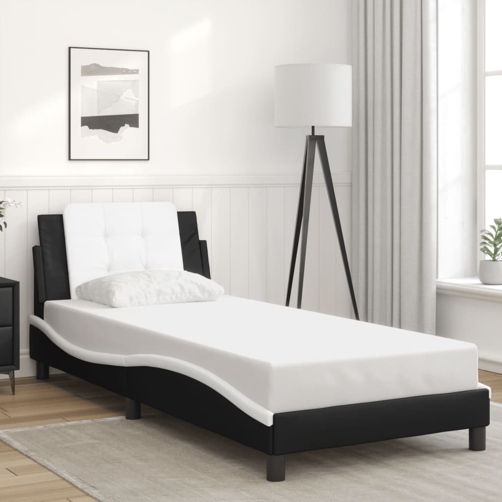 Bed Frame with LED without Mattress "Zadar" Black and White 100x200 cm