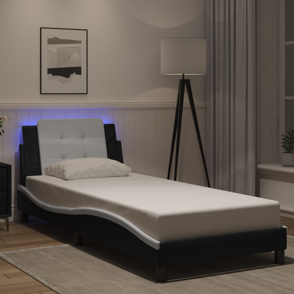 Bed Frame with LED without Mattress "Zadar" Black and White 100x200 cm
