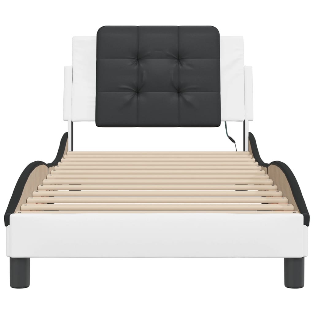 Bed Frame with LED without Mattress "Zadar" White and Black 100x200 cm