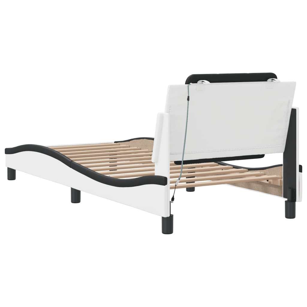 Bed Frame with LED without Mattress "Zadar" White and Black 100x200 cm