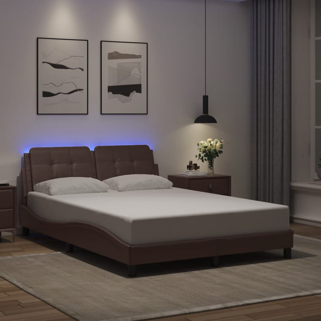 Bed Frame with LED without Mattress "Zadar" Brown 120x200 cm