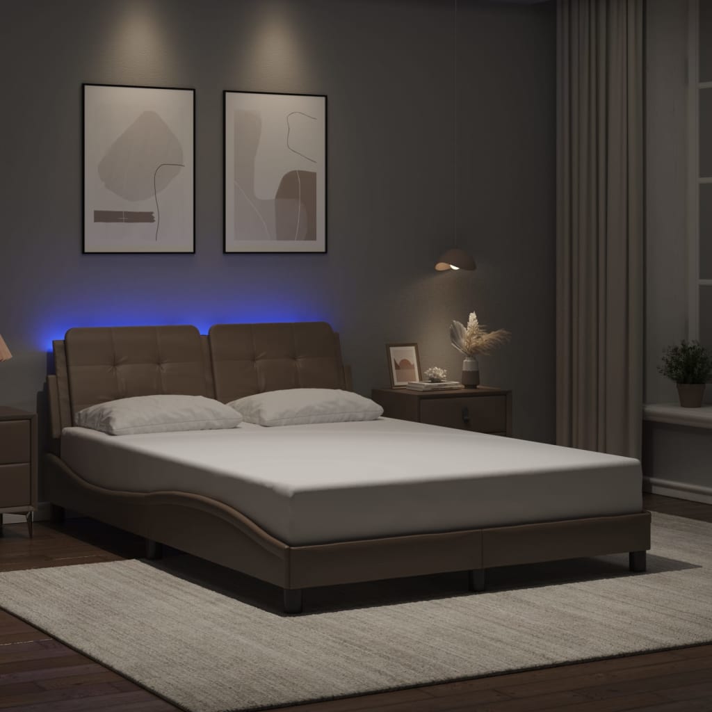 Bed Frame with LED without Mattress "Zadar" Cappuccino 120x200 cm
