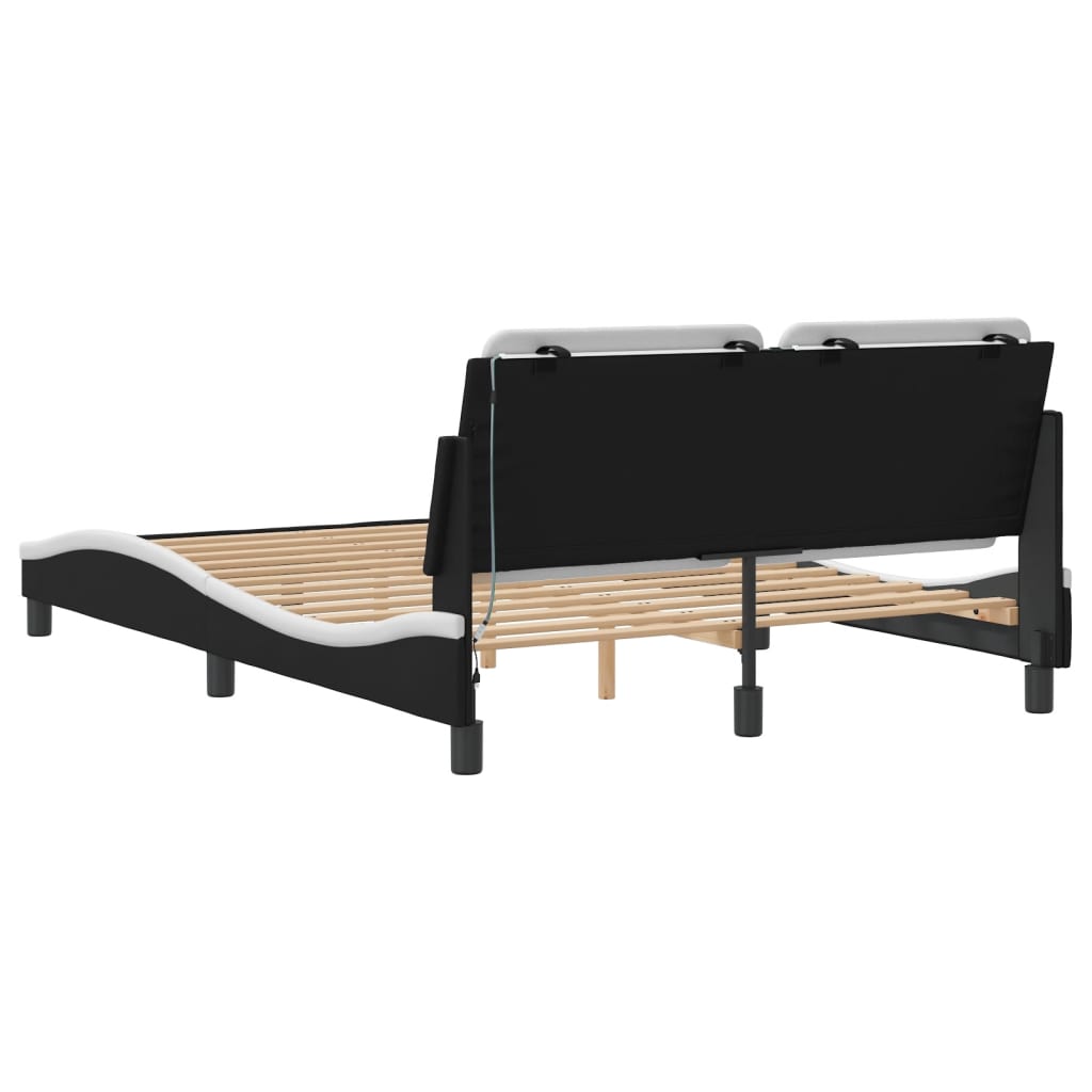 Bed Frame with LED without Mattress "Zadar" Black and White 120x200 cm