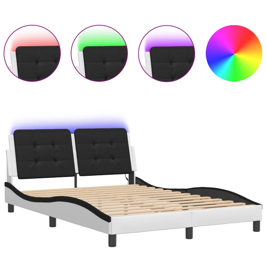 Bed Frame with LED without Mattress "Zadar" White and Black 120x200 cm