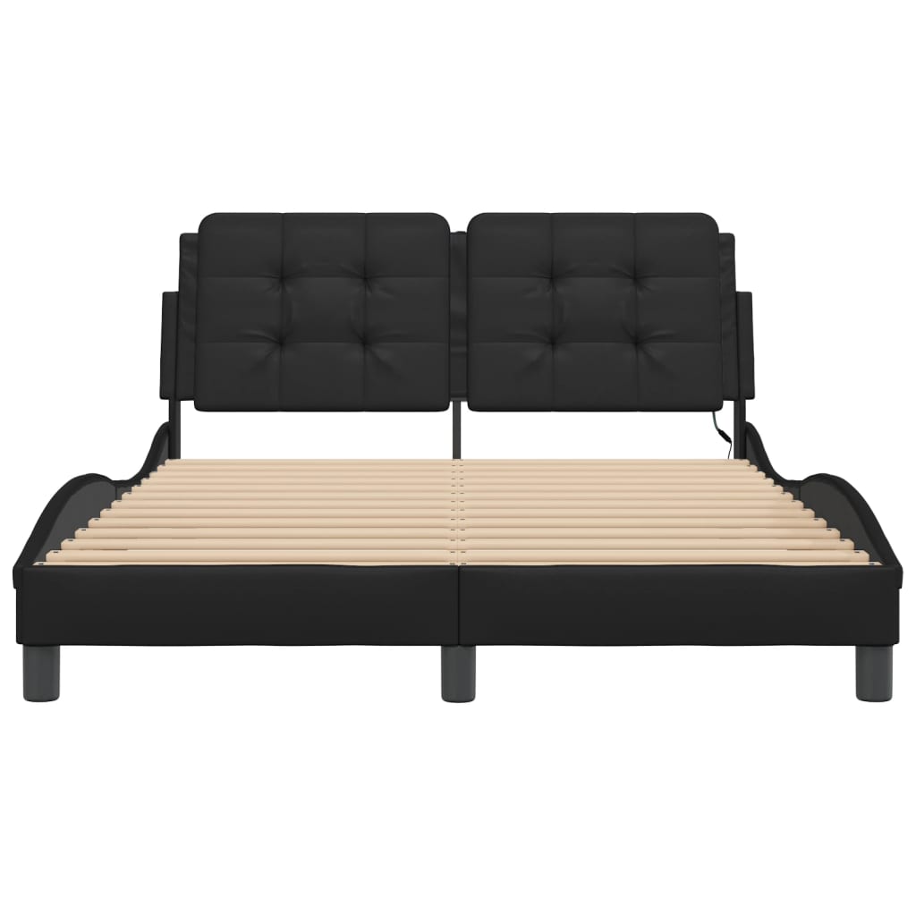 Bed Frame with LED without Mattress "Zadar" Black 140x190 cm