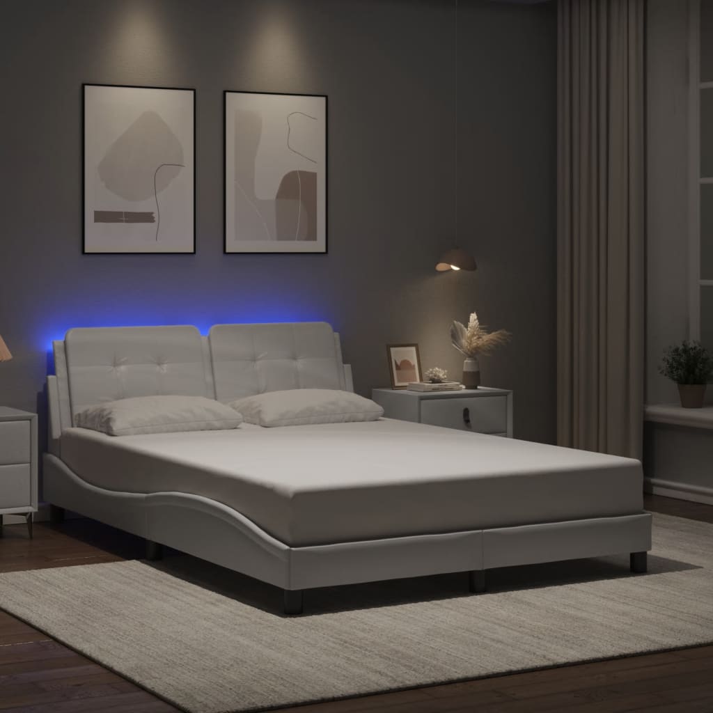 Bed Frame with LED without Mattress "Zadar" White 140x190 cm