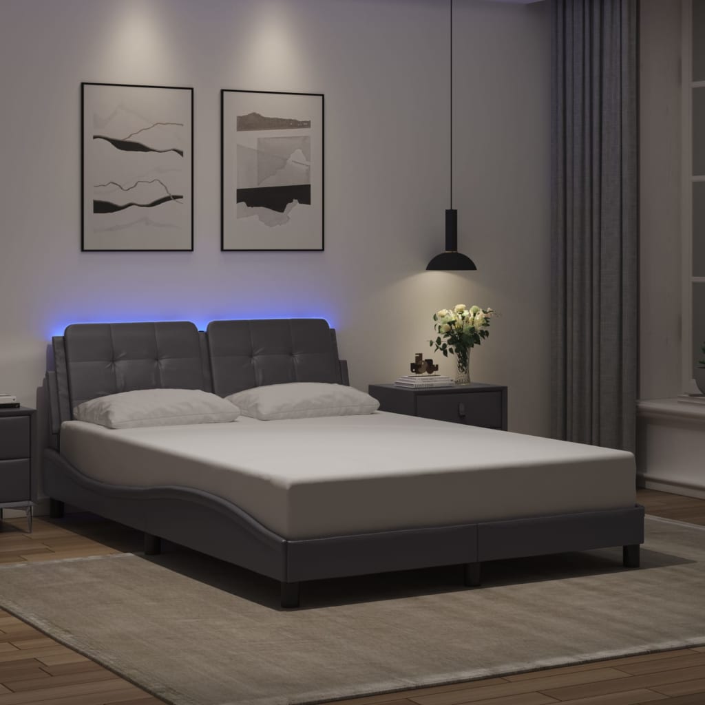 Bed Frame with LED without Mattress "Zadar" Grey 140x190 cm