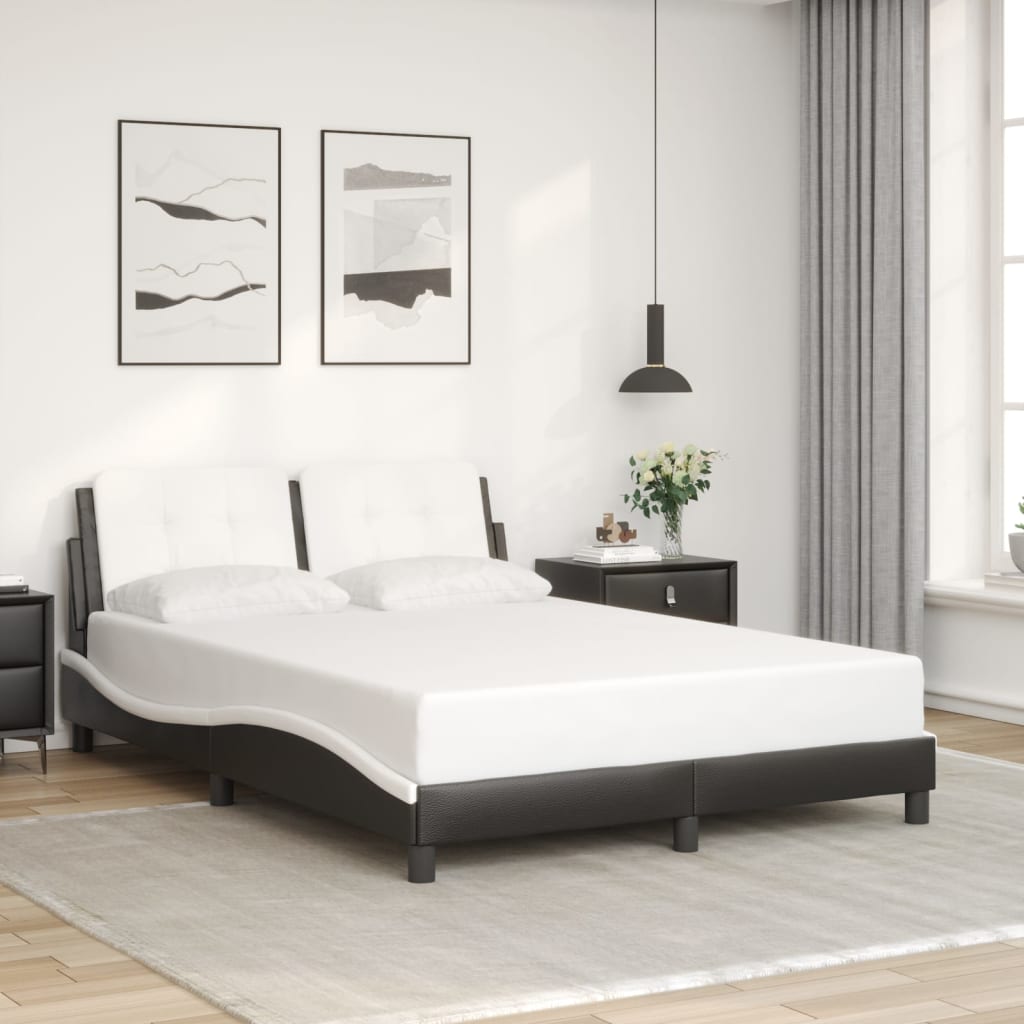 Bed Frame with LED without Mattress "Zadar" Black and White 140x190 cm