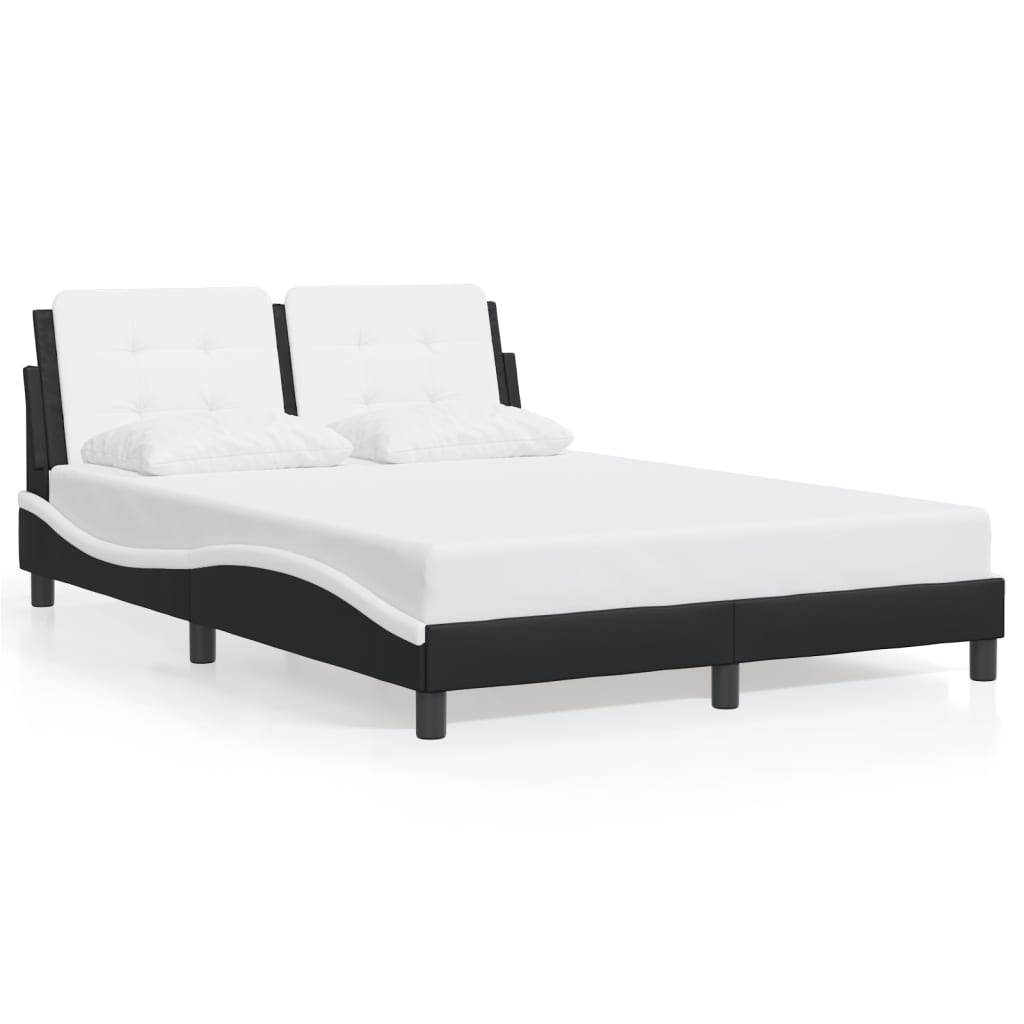 Bed Frame with LED without Mattress "Zadar" Black and White 140x190 cm