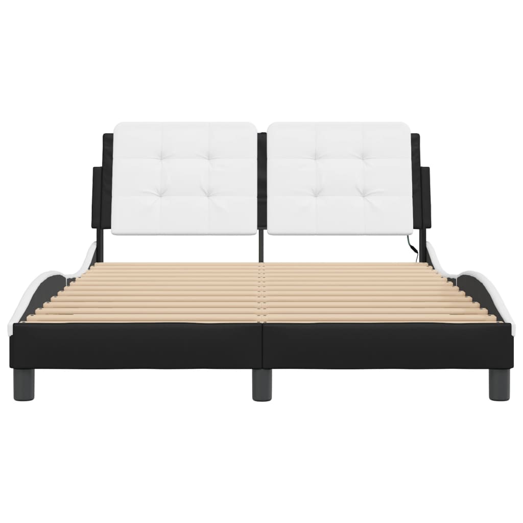 Bed Frame with LED without Mattress "Zadar" Black and White 140x190 cm