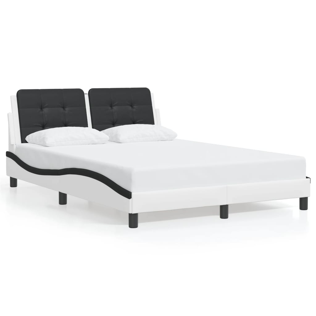 Bed Frame with LED without Mattress "Zadar" White and Black 140x190 cm