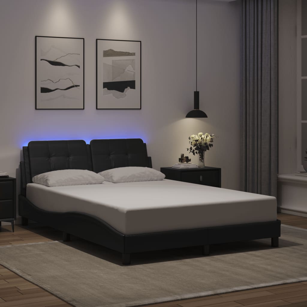 Bed Frame with LED without Mattress "Zadar" Black 140x200 cm