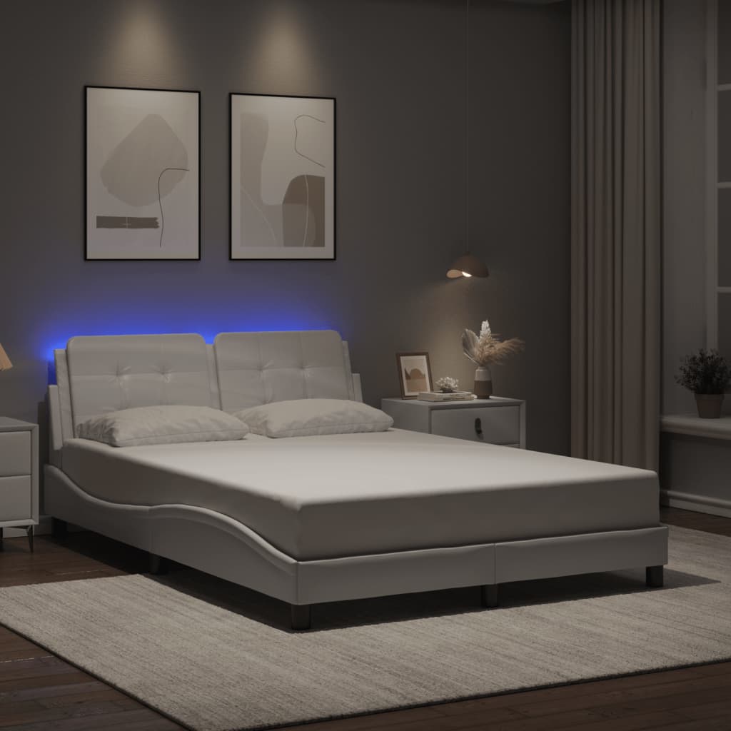 Bed Frame with LED without Mattress "Zadar" White 140x200 cm