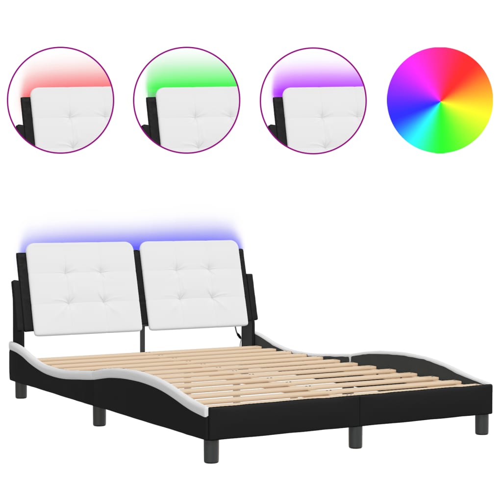 Bed Frame with LED without Mattress "Zadar" Black and White 140x200 cm