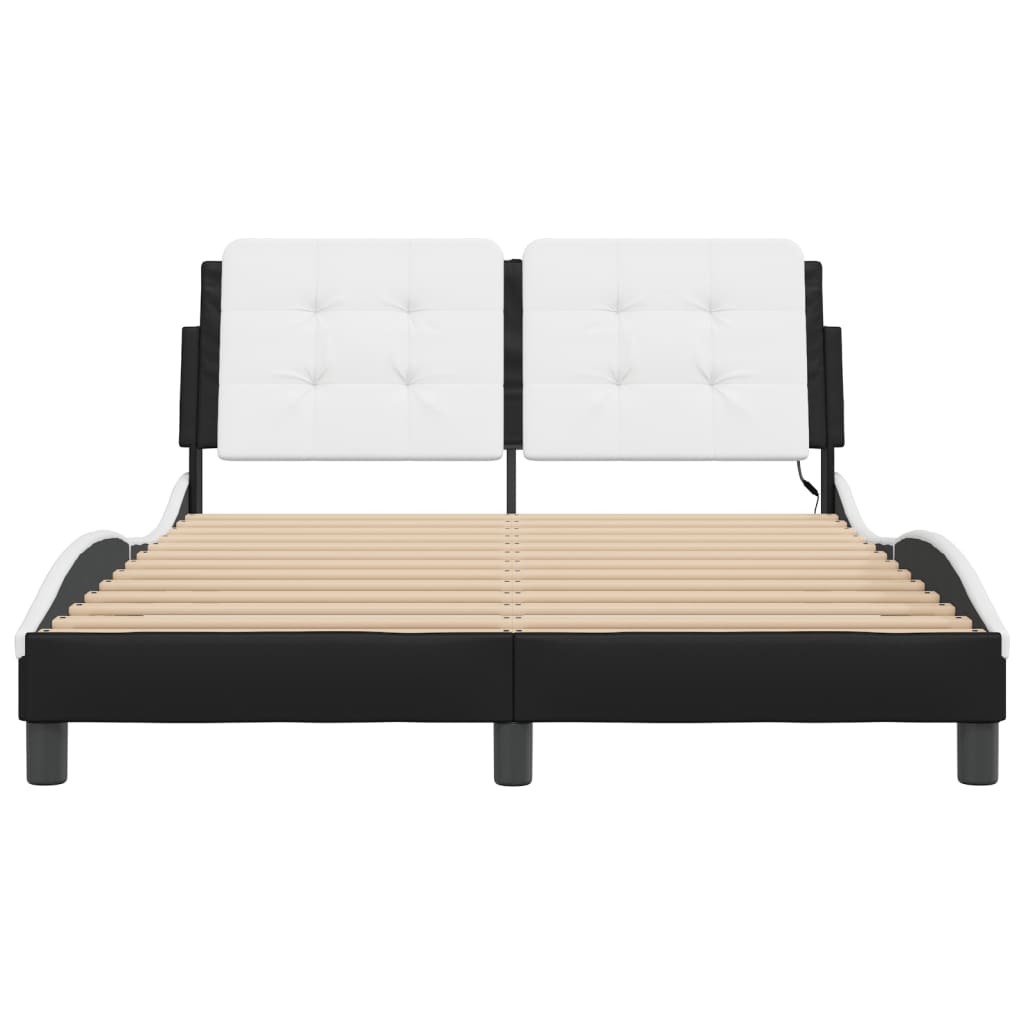 Bed Frame with LED without Mattress "Zadar" Black and White 140x200 cm