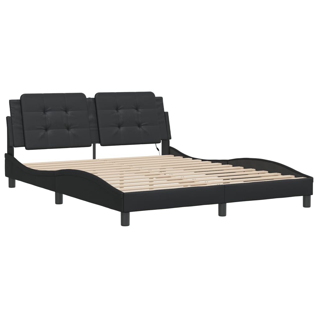 Bed Frame with LED without Mattress "Zadar" Black 160x200 cm