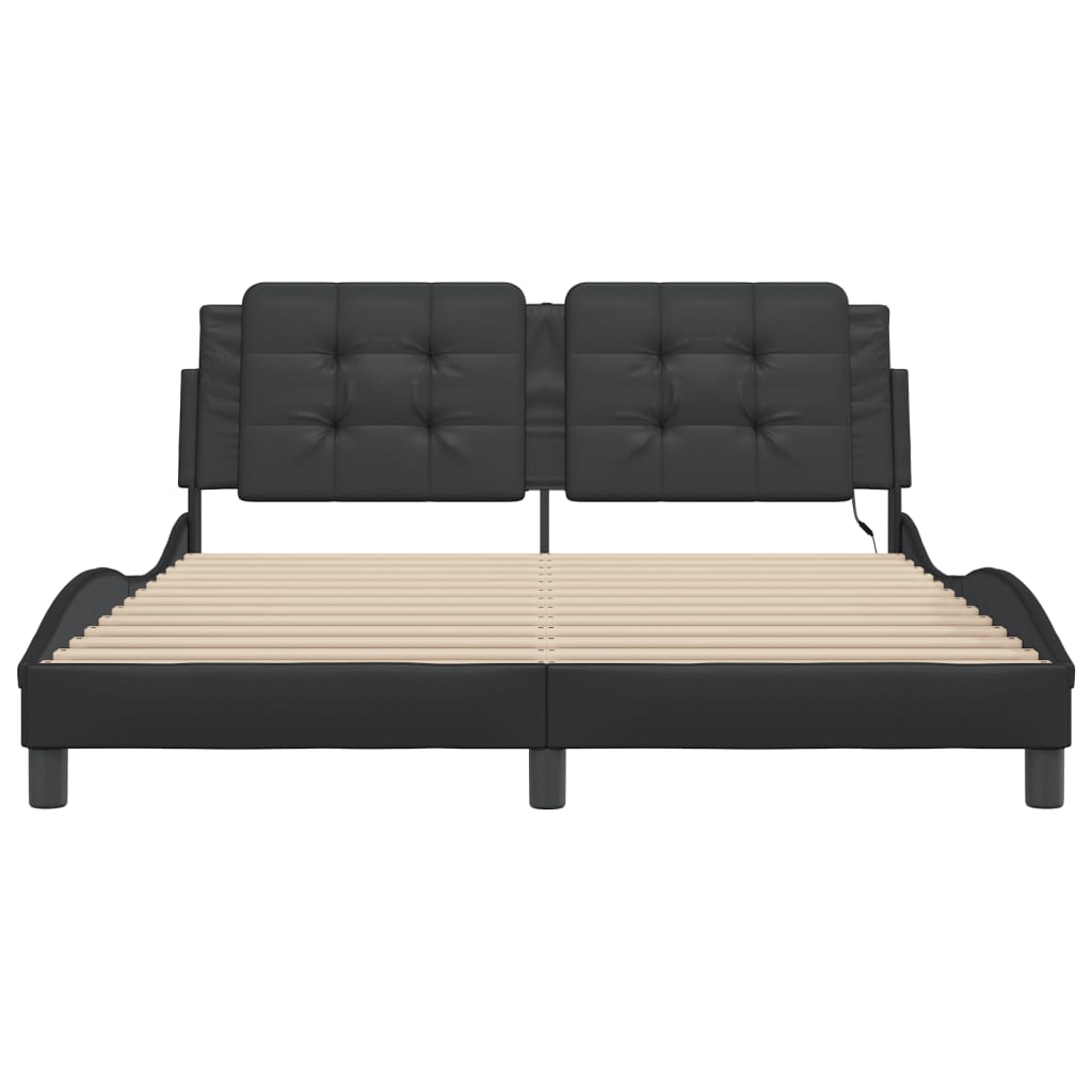 Bed Frame with LED without Mattress "Zadar" Black 160x200 cm