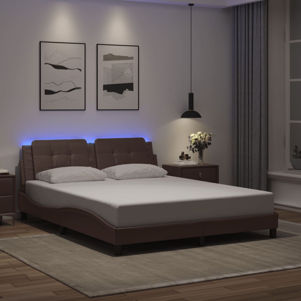 Bed Frame with LED without Mattress "Zadar" Brown 160x200 cm