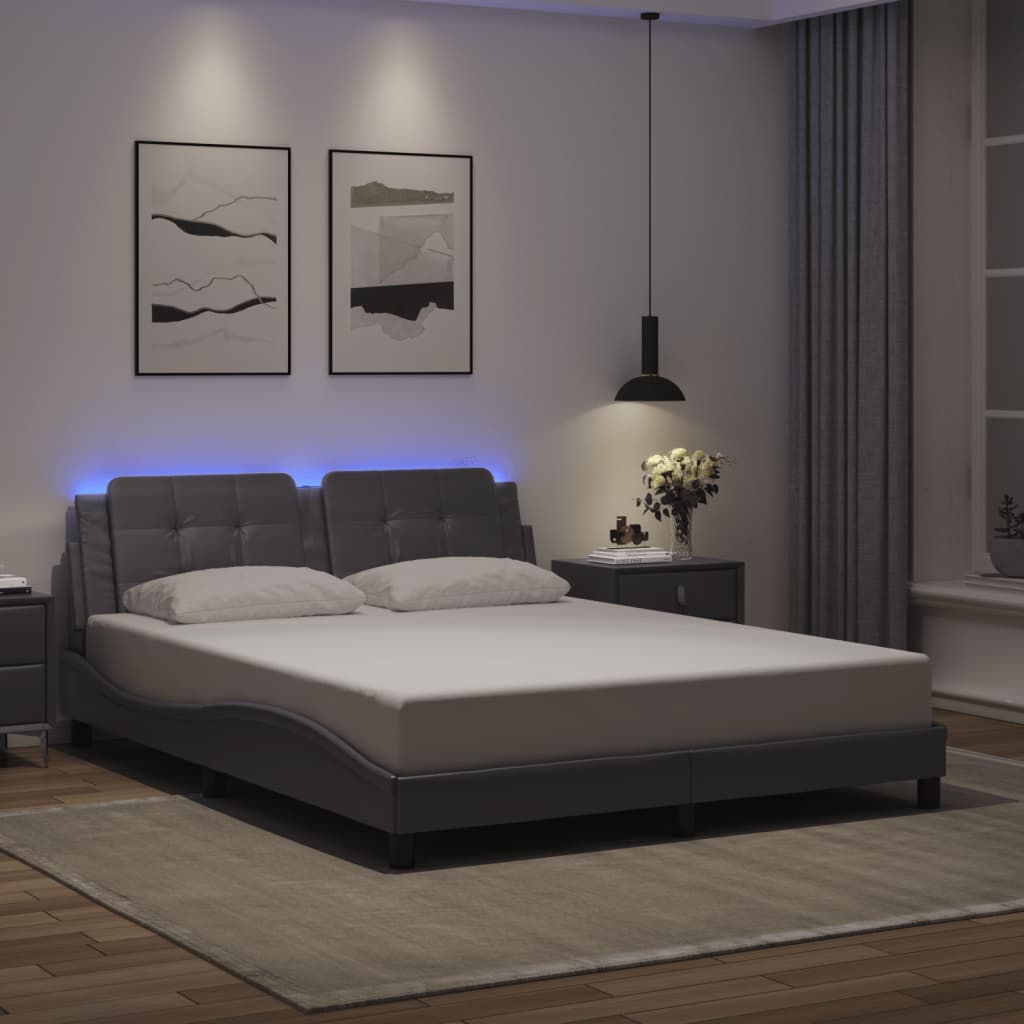 Bed Frame with LED without Mattress "Zadar" Grey 160x200 cm