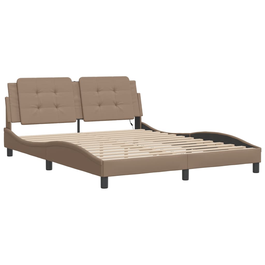 Bed Frame with LED without Mattress "Zadar" Cappuccino 160x200 cm