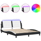 Bed Frame with LED without Mattress "Zadar" Black and White 160x200 cm