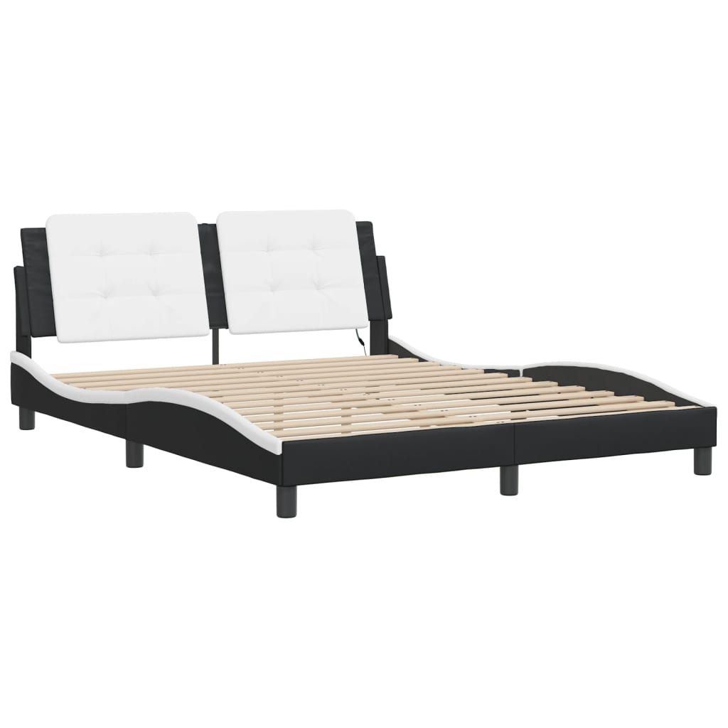 Bed Frame with LED without Mattress "Zadar" Black and White 160x200 cm